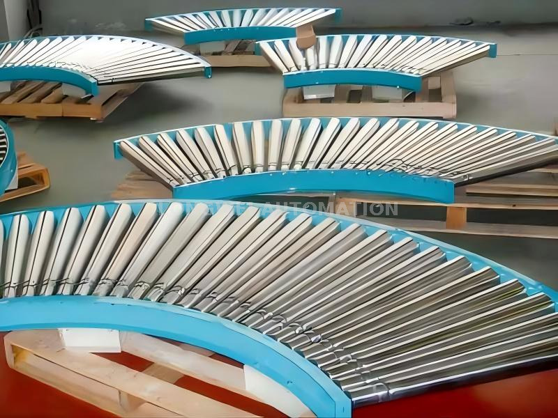 मीडियम ड्यूटी ओ-बेल्ट चालित घुमावदार रोलर कन्वेयर