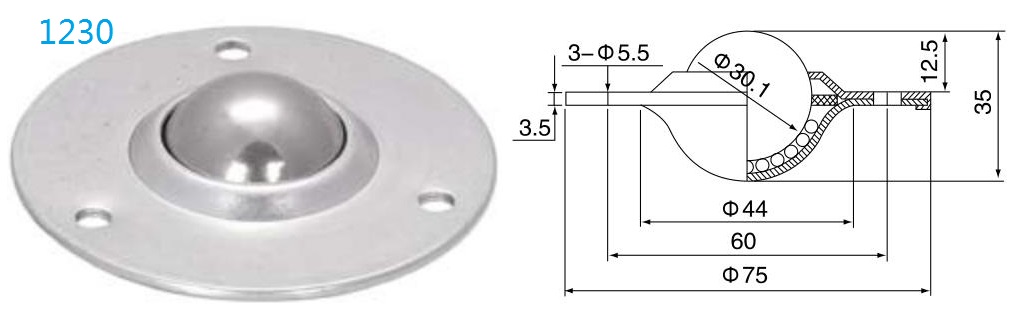 गोल निकला हुआ किनारा फिक्सिंग बॉल ट्रांसफर यूनिट