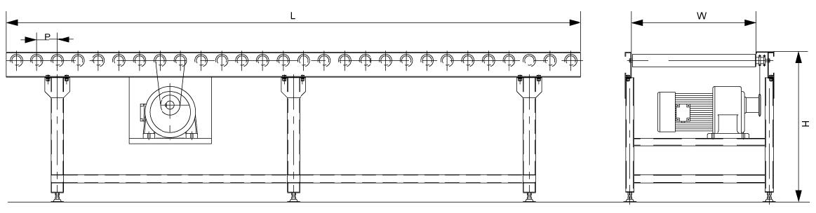 डबल स्प्रोकेट चेन चालित रोलर कन्वेयर