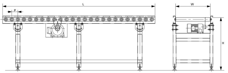 ओ ग्रूव बेल्ट चालित रोलर कन्वेयर