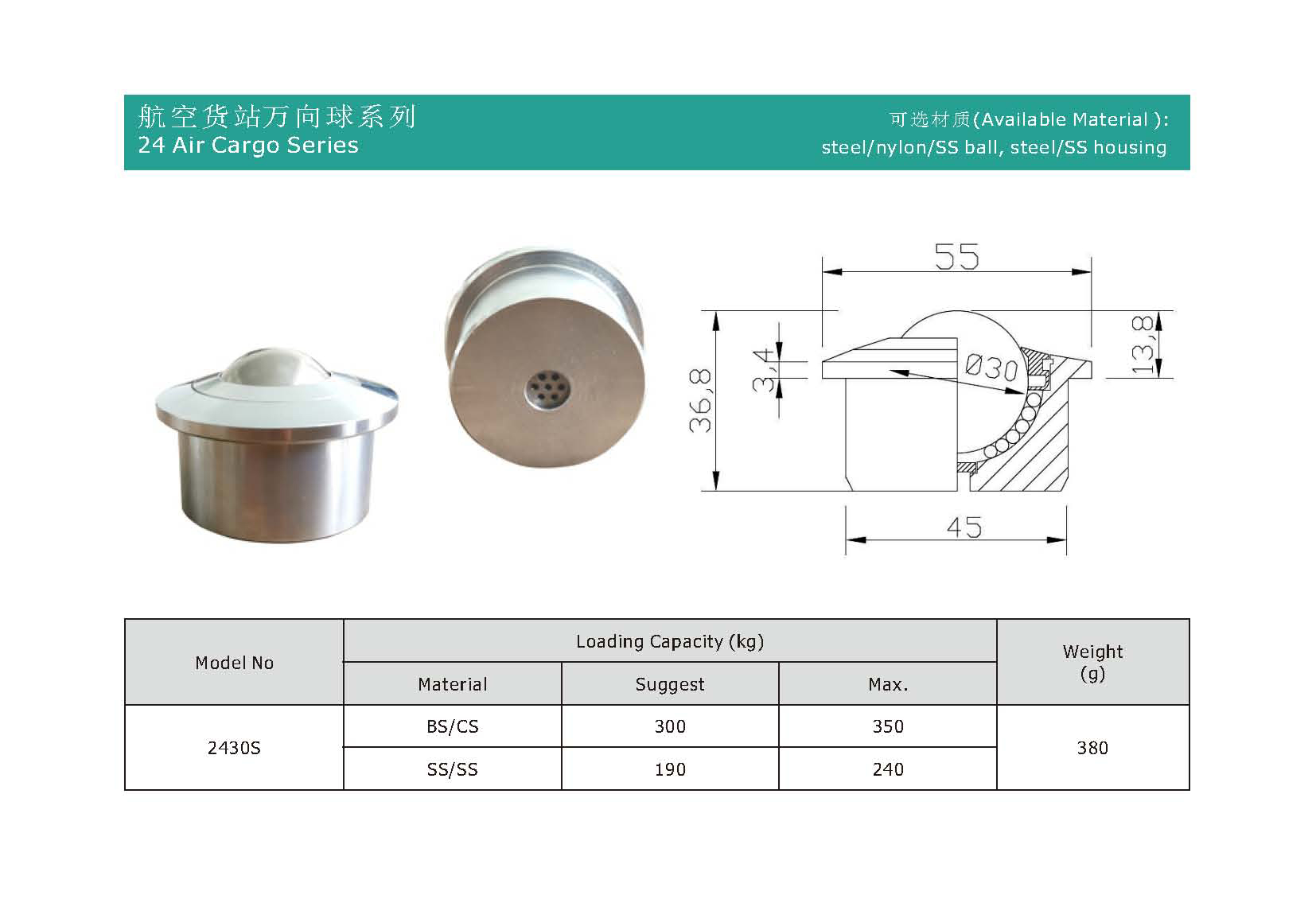 मल्टी-होल ड्रेन प्लग एयर कार्गो बॉल ट्रांसफर यूनिट